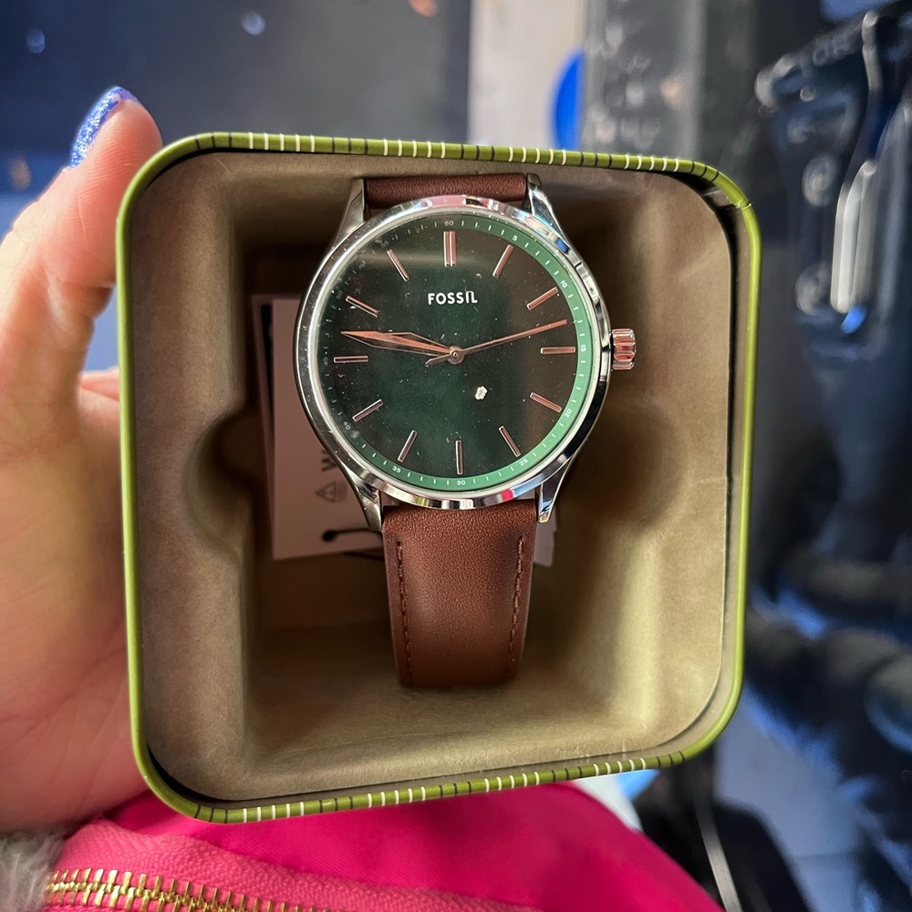 Fossil Green Dial with Brown Leather Watch